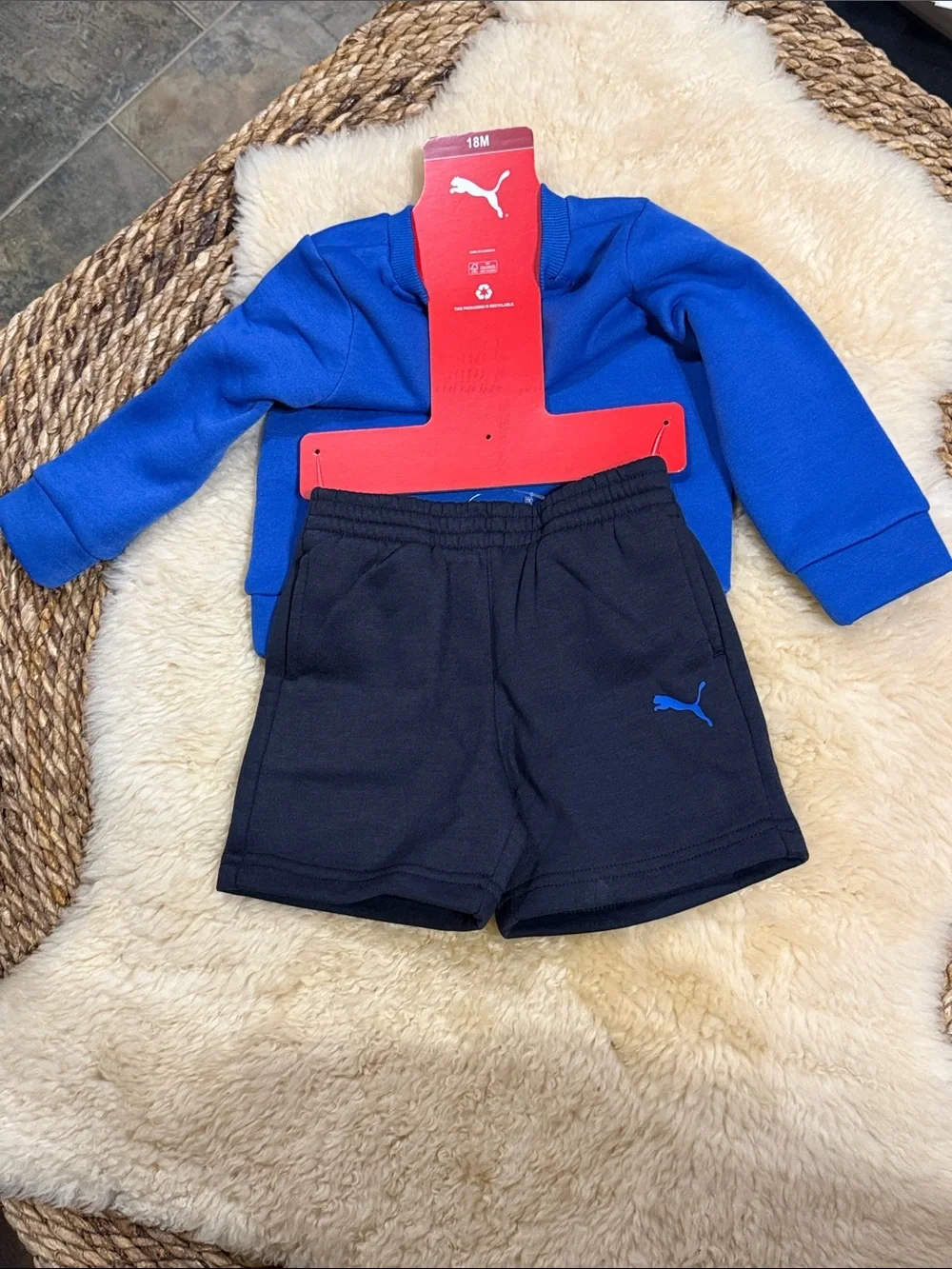 Puma Royal Blue Racing Sweatshirt with Black Shorts - Picture 2 of 2